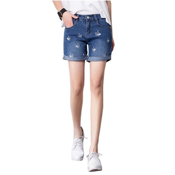 High-quality Jeans Shorts Exquisite Embroidery High Waist Shorts, D - Picture 1 of 2
